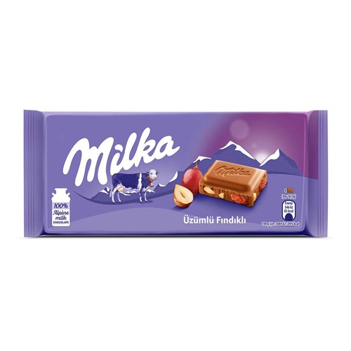 شکلات با مغز فندق و انگور 80 گرمی میلکا Milka Raisin And Nut